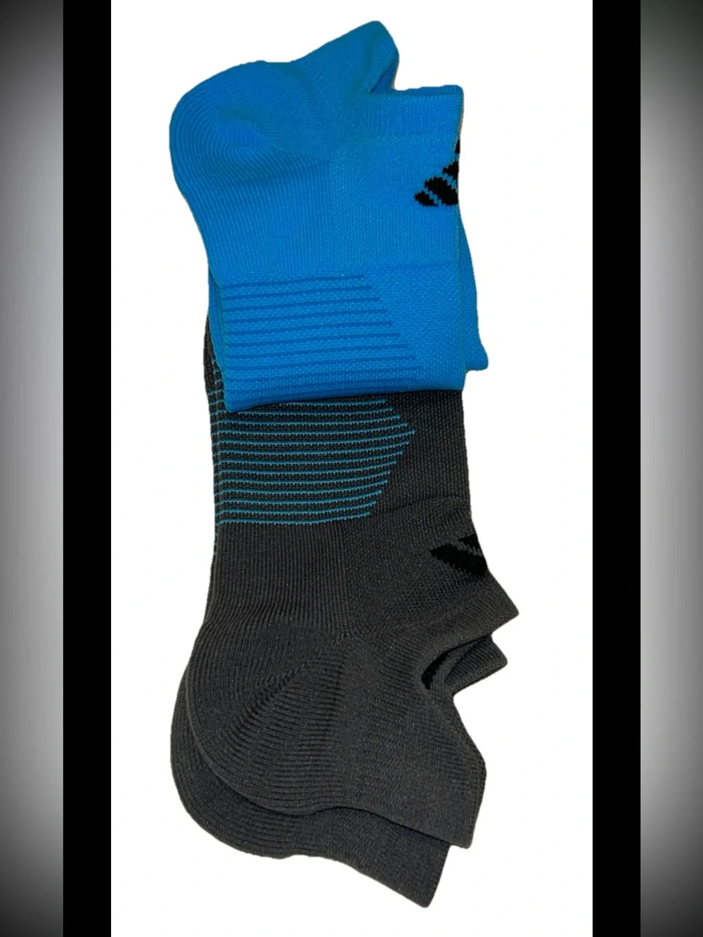 Adidas Training No Show Socks 2 Pair Men 8-12 W 10-13 Blue Gray wBlack Logo NEW